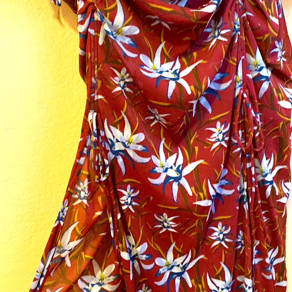 NEW DIANE VON FURSTENBERG corinne mesh ruched midi dress in harlow wine Large - Picture 11 of 11